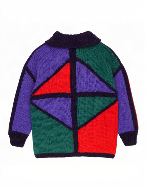 Pulover cardigan cu paragate vintage pentru femei UK 20 2XL Multicolor Geometric