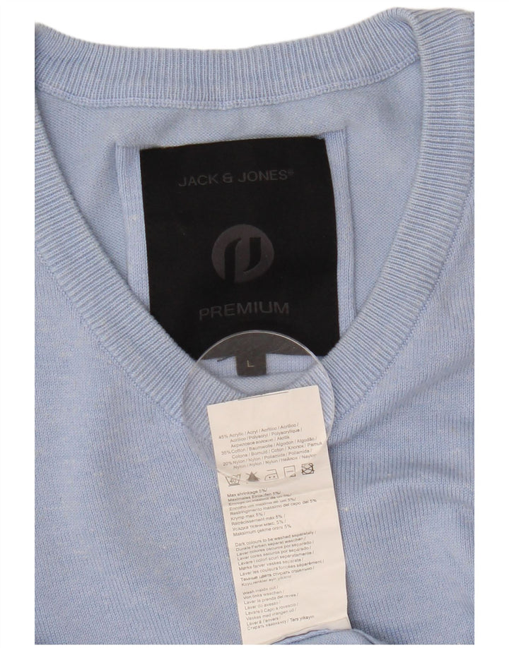 JACK & JONES Pulover cu decolteu în V pentru bărbați, mare, albastru acrilic