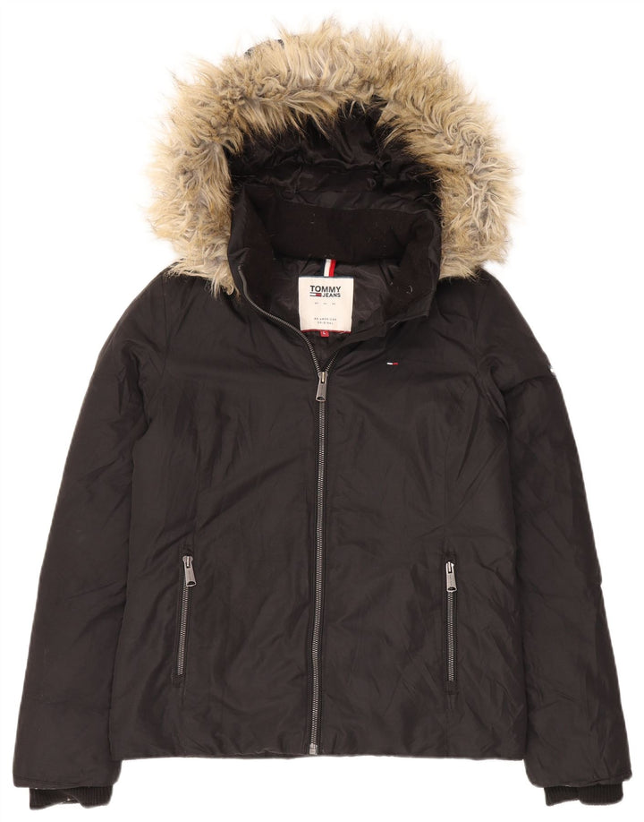Jachetă căptușită cu glugă Tommy Hilfiger pentru femei UK 16 Poliester negru mare