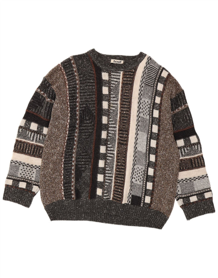 Pulover VINTAGE pentru bărbați cu gâtul turnat, UK 44 XL, cu dungi multicolore