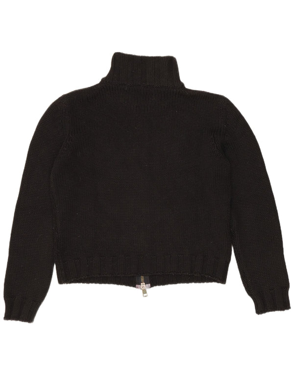 Pulover vintage cardigan crop pentru femei UK 16 mare, negru, lână florală