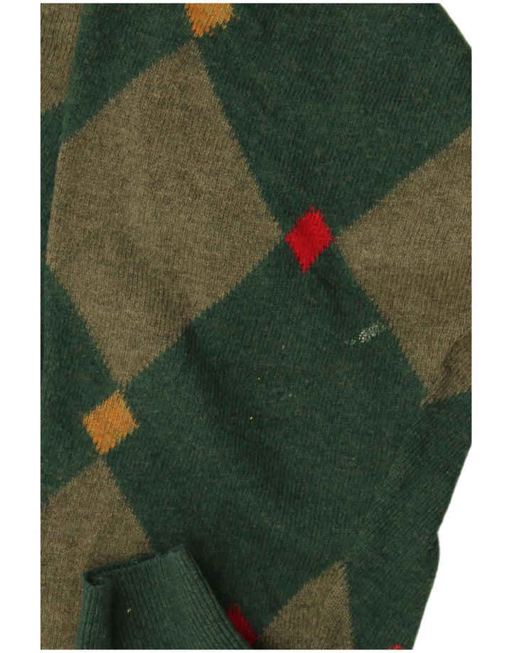 Andrea Fenzi Pulover cu decolteu în V pentru bărbați IT 50 Medium Green Argyle/Diamond