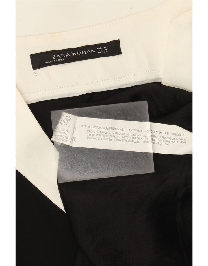 Top pentru femei Zara cu mânecă lungă UK 14 Medium Black Colorblock Viscoză