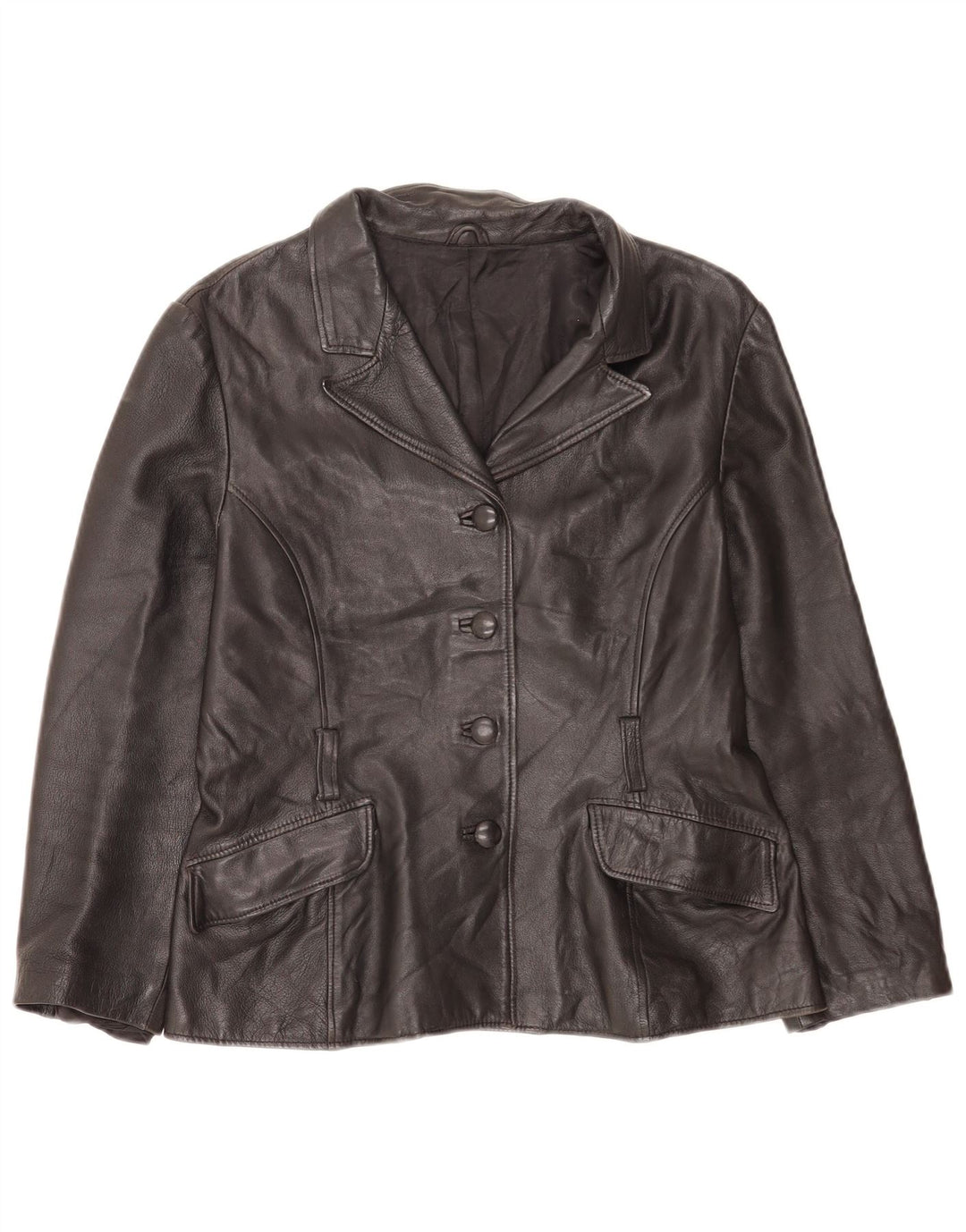 Jachetă vintage din piele cu 4 nasturi pentru femei UK 14 Medium Black Classic