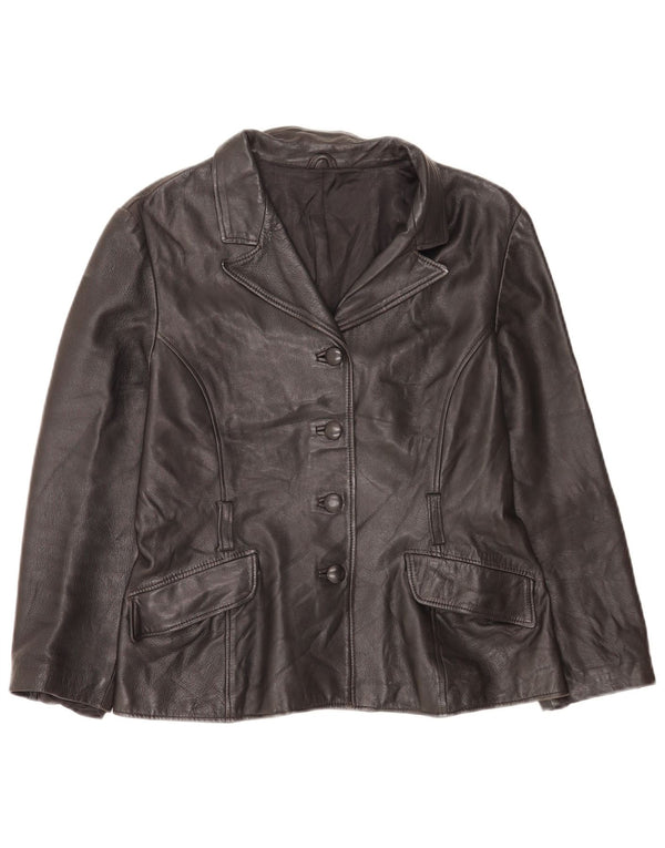 Jachetă vintage din piele cu 4 nasturi pentru femei UK 14 Medium Black Classic