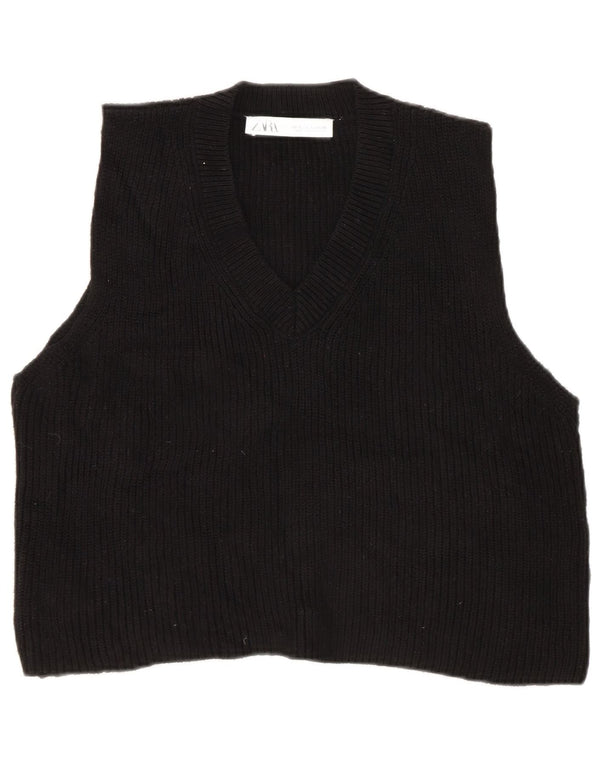Zara femei Crop Vest Tank Top UK 10 Mic Negru