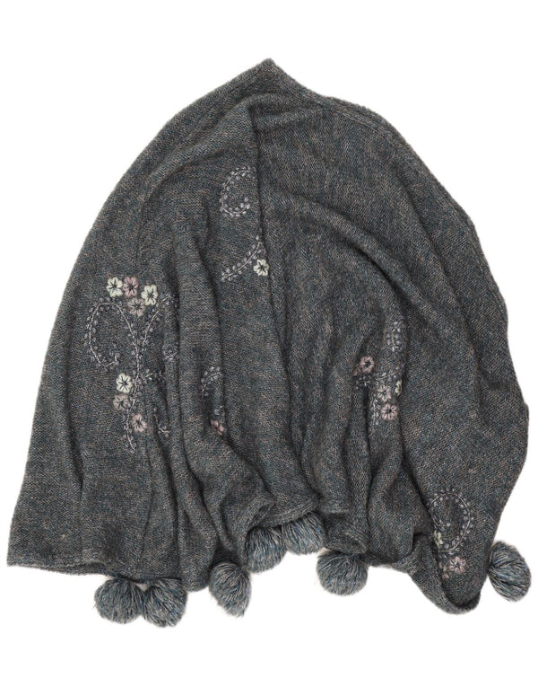 Pulover Vintage Poncho Cardigan Femei Marime Unică Lână Florală Gri