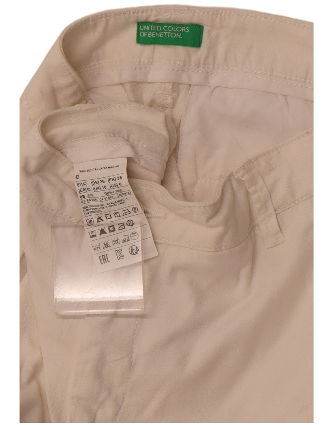 Pantaloni chino drepți pentru femei BENETTON UK 10 Small W28 L28 Bumbac alb