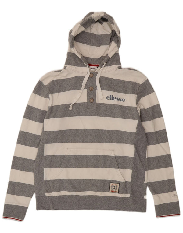 Pulover cu glugă cu gât cu nasturi pentru femei Ellesse UK 20 2XL bumbac cu dungi gri