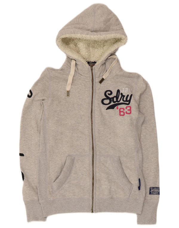 Pulover Superdry pentru damă, cu fermoar și grafic, bumbac, gri mediu, UK 12