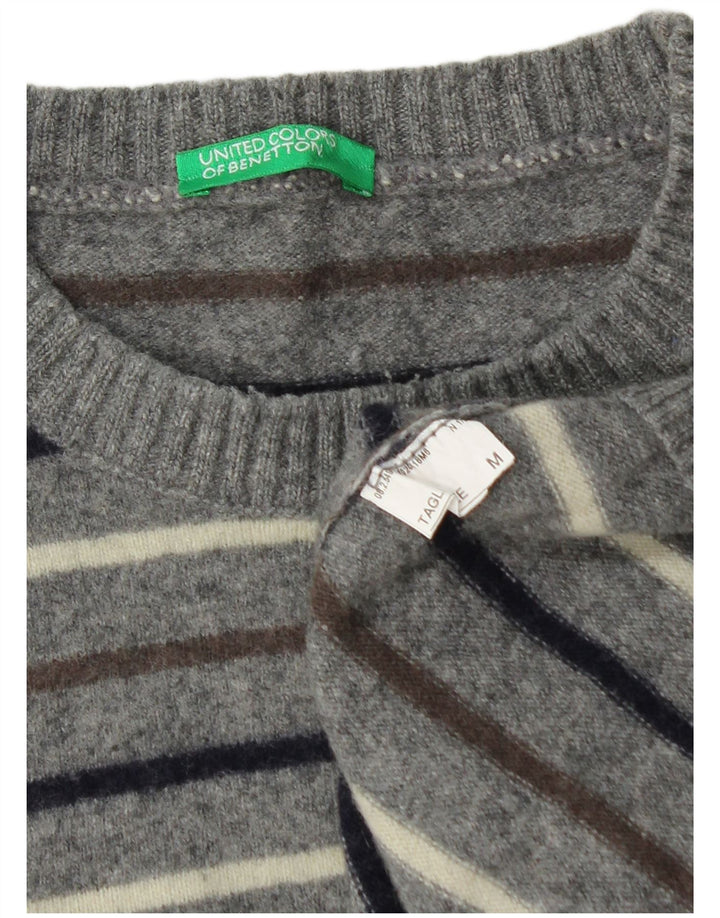 Pulover Benetton pentru bărbați, cu gât crew, în dungi, gri mediu
