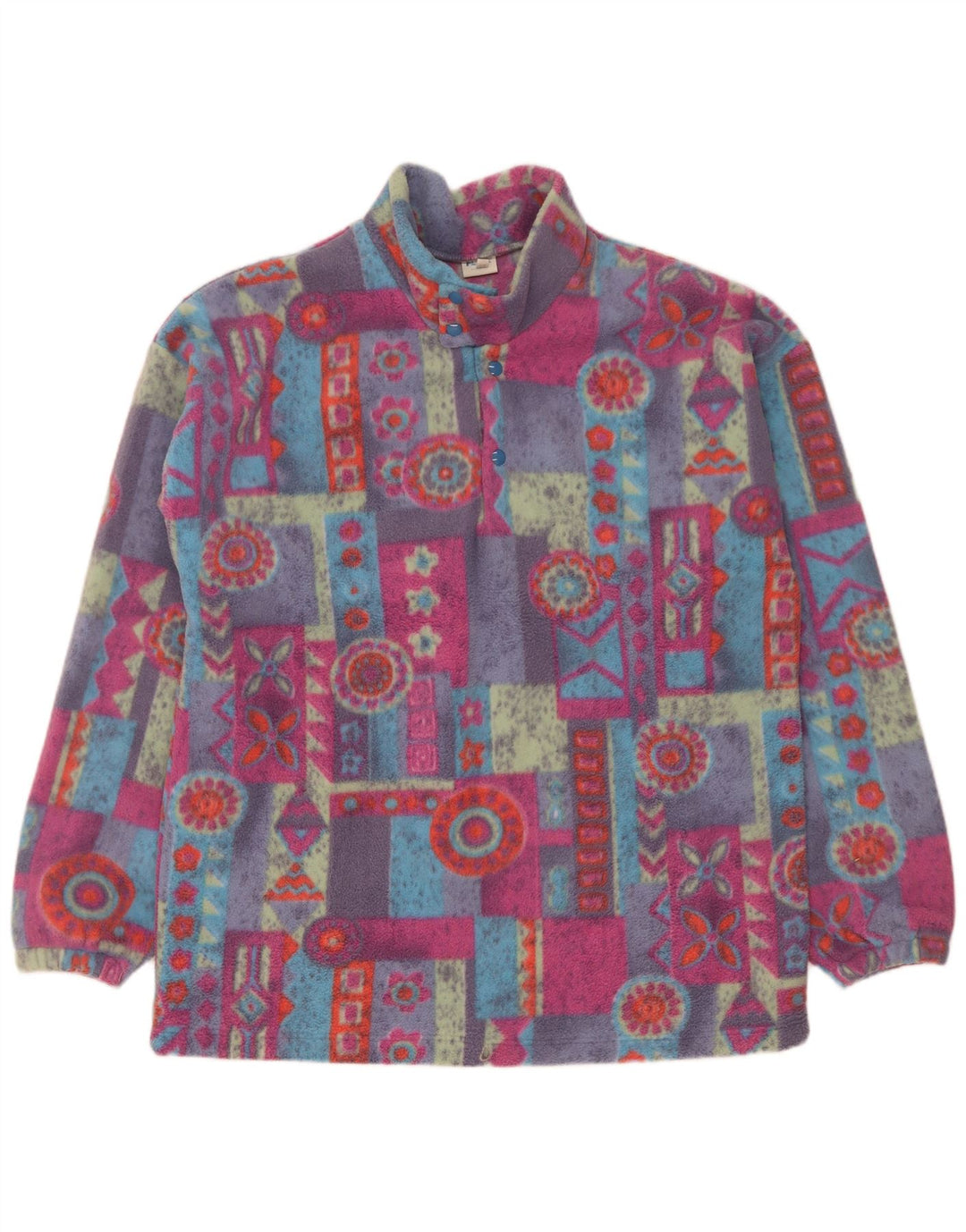 Pulover vintage pentru bărbați, cu gât, cu nasturi, XL, poliester geometric multicolor
