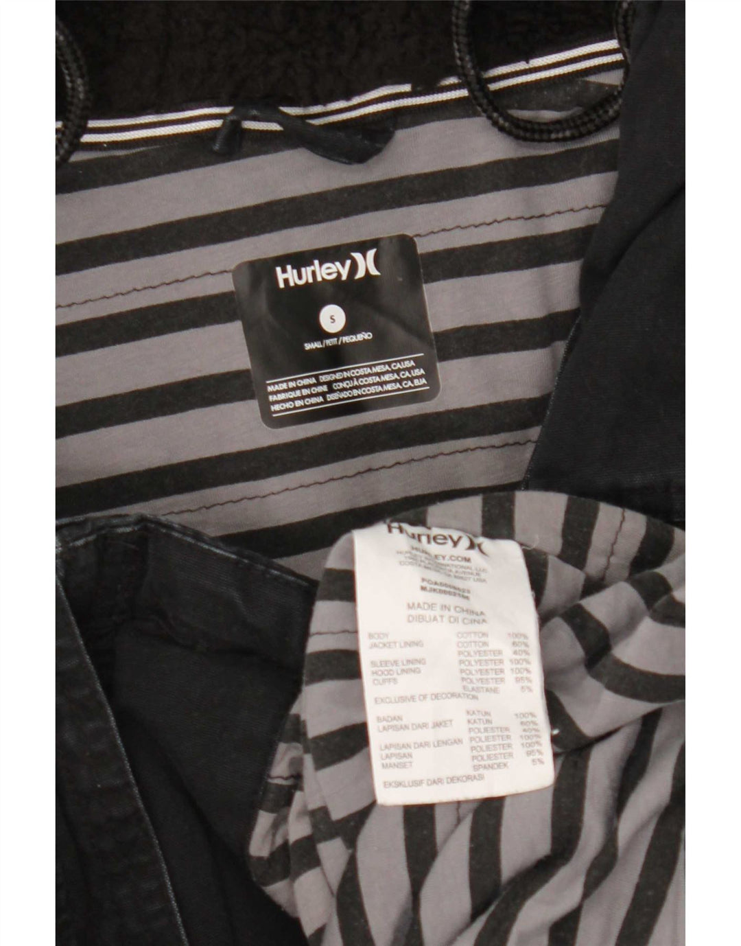Jachetă parka cu glugă Hurley pentru bărbați UK 36, bumbac negru mic