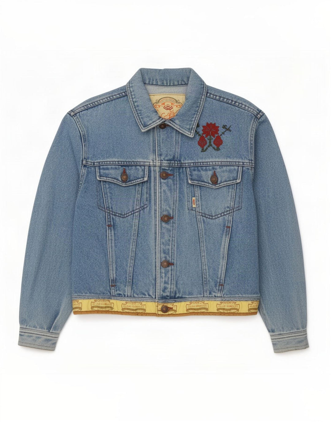 Jachetă de blugi vintage pentru bărbați UK 14 Medium Blue Floral