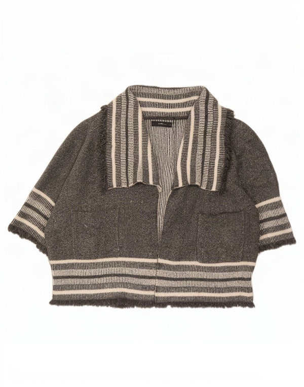 Pulover cardigan supradimensionat pentru femei Zara cu mâneci 3/4 UK 14 Medium Gri cu dungi