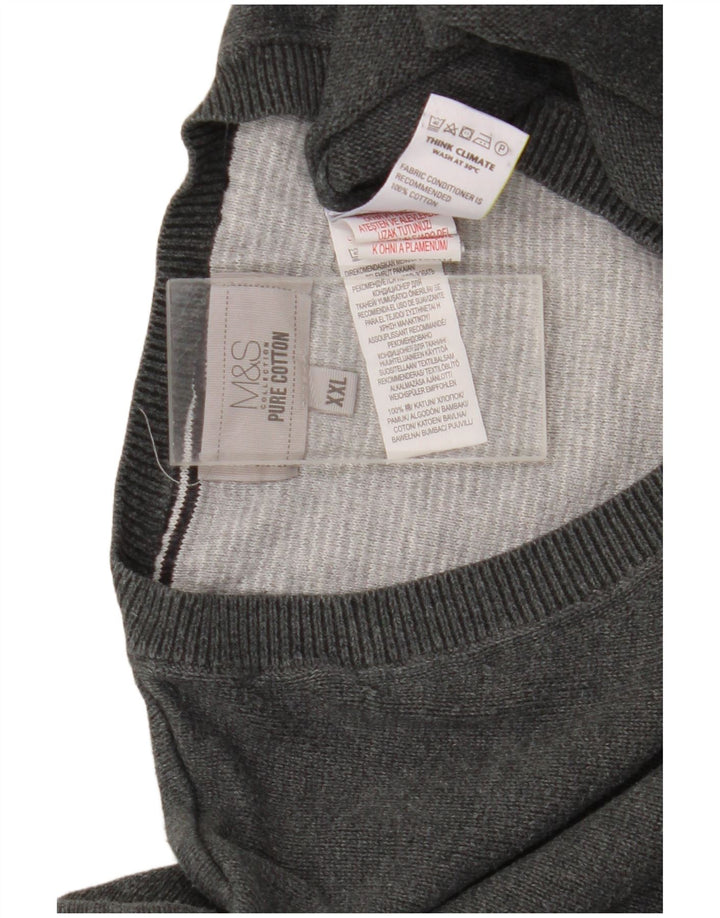 Pulover cu decolteu în V pentru bărbați Marks & Spencer, bumbac gri 2XL
