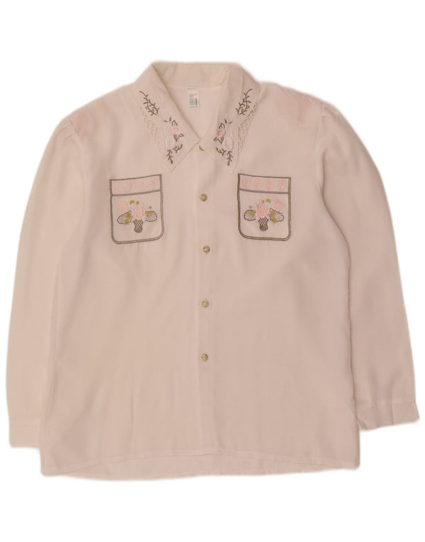 Vintage Womens Shirt Blouse UK 14 Medium White Floral