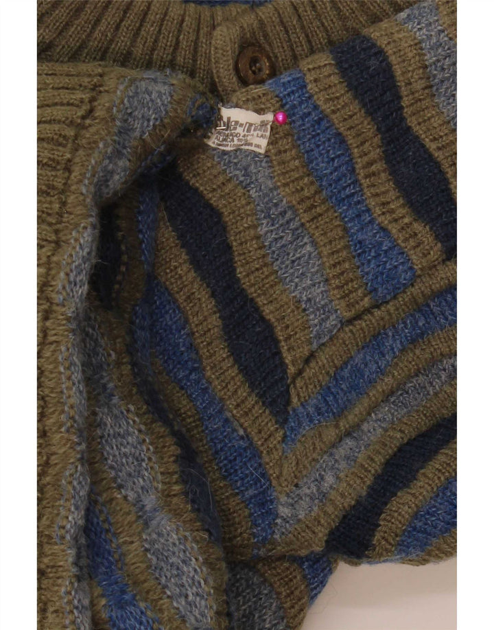 Pulover Vintage pentru bărbați, cu gât, cu nasturi, IT 48 Medium, cu dungi multicolore