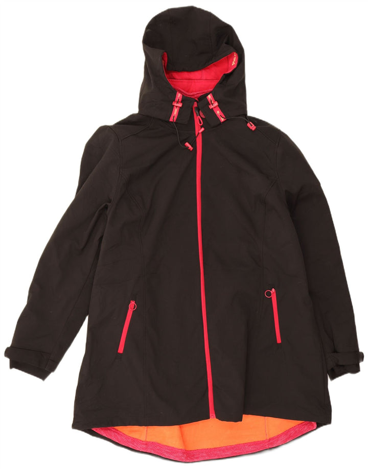 Jachetă vintage pentru damă, cu glugă, cu formă largi, ruptură de vânt UK 18 XL, poliester negru