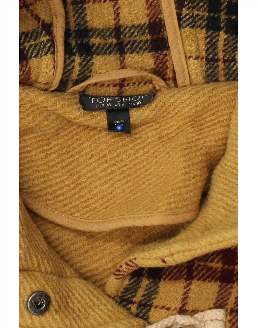 Jachetă duffle cu glugă Topshop pentru femei UK 10 Small Yellow Check Wool