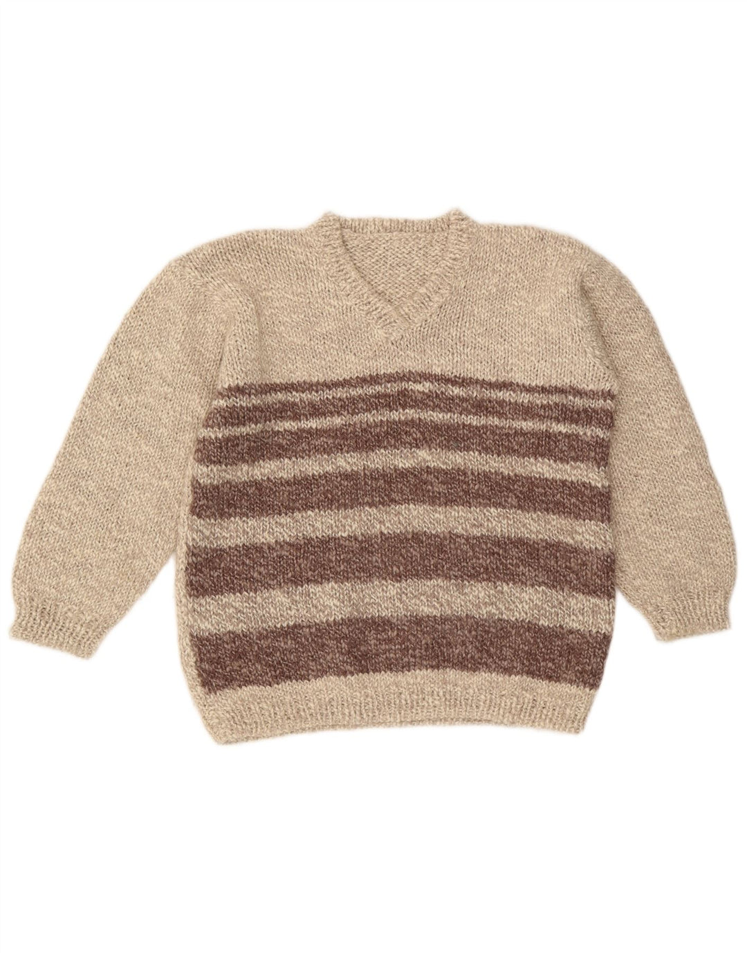 VINTAGE Pulover cu decolteu în V pentru femei UK 16, mare, bej, color block