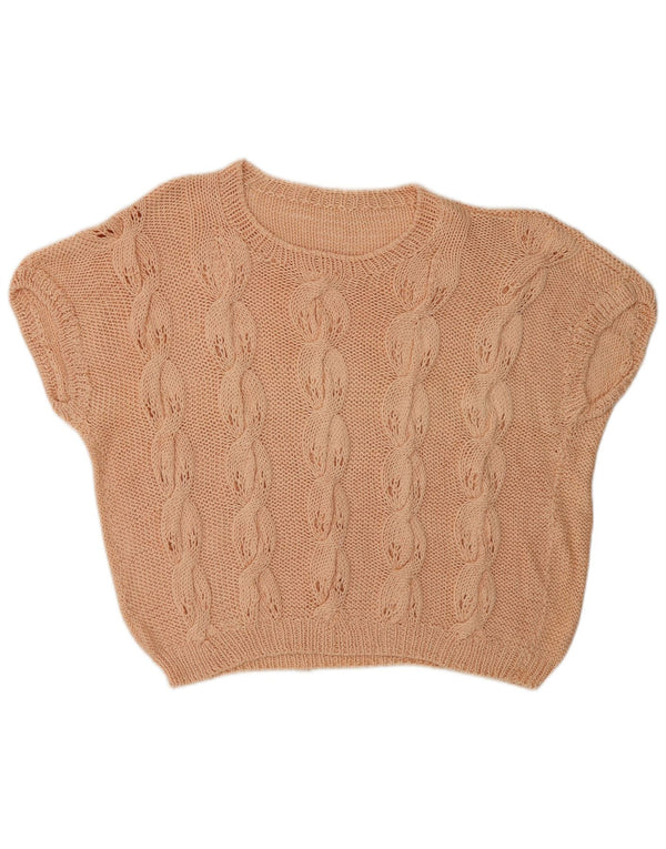 Pulover vintage pentru femei cu mânecă scurtă, cu gât de barcă, UK 16, mare, roz