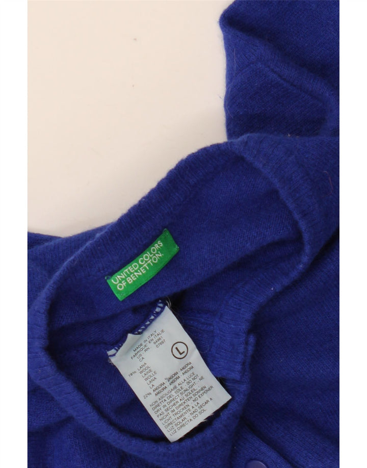 Pulover cardigan crop pentru femei BENETTON UK 14 Lână mare albastră