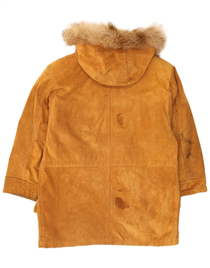 Jachetă Parka din piele de căprioară cu glugă vintage pentru femei EU 40 din piele de căprioară maro medie