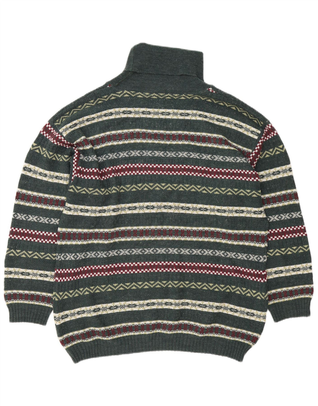 Pulover vintage pentru bărbați cu gât rulat, mare, verde Fair Isle