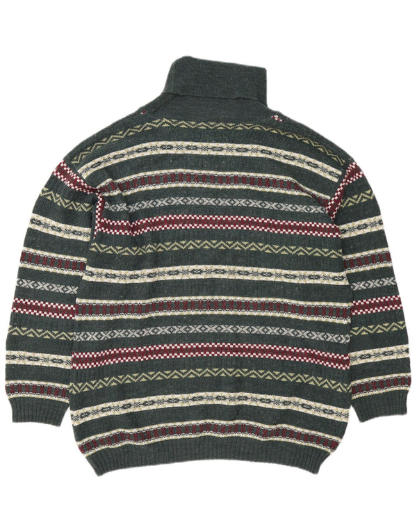 Pulover vintage pentru bărbați cu gât rulat, mare, verde Fair Isle