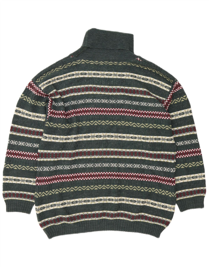 Pulover vintage pentru bărbați cu gât rulat, mare, verde Fair Isle
