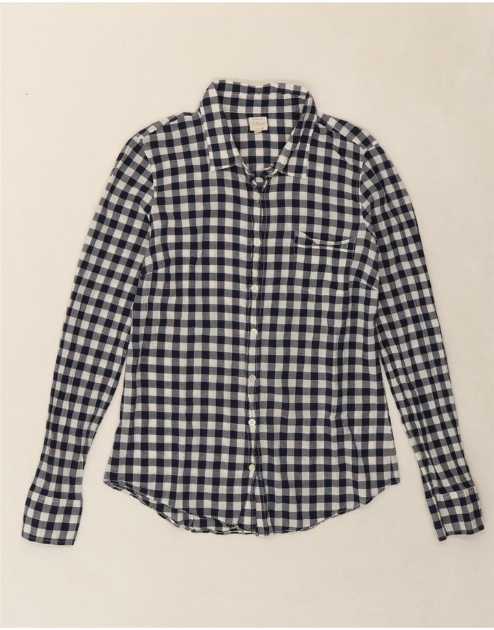 J. CREW Womens Flannel Shirt UK 14 Medium Navy Blue Gingham Cotton Vintage J. Crew and Second-Hand J. Crew from Messina Hembry 