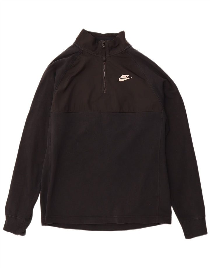 Pulover NIKE pentru bărbați, cu grafic, cu fermoar și gât, bumbac mic, negru