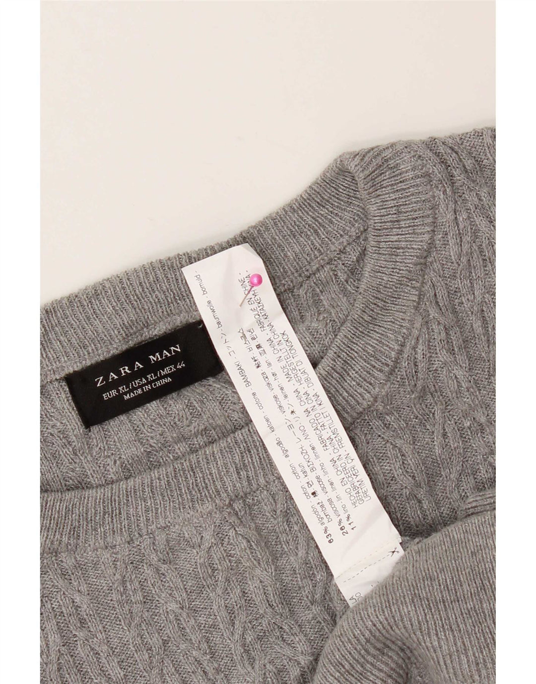 Pulover pentru bărbați Zara, cu gât crew, XL, bumbac gri