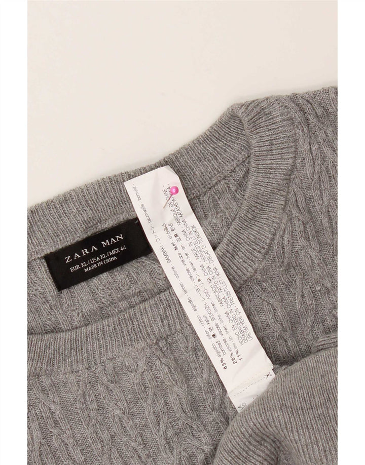 Pulover pentru bărbați Zara, cu gât crew, XL, bumbac gri