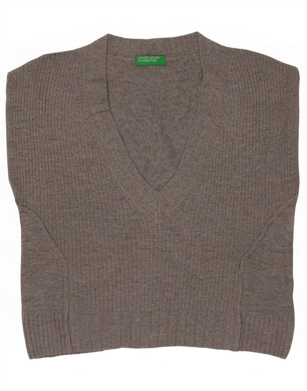 Benetton Womens Crop Oversized Vest Tank Top UK 6 XS Lână gri