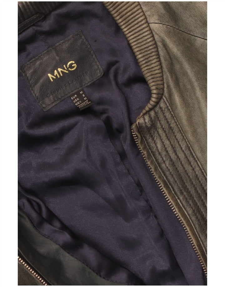 Jachetă de piele pentru femei Mango UK 12 din piele gri medie