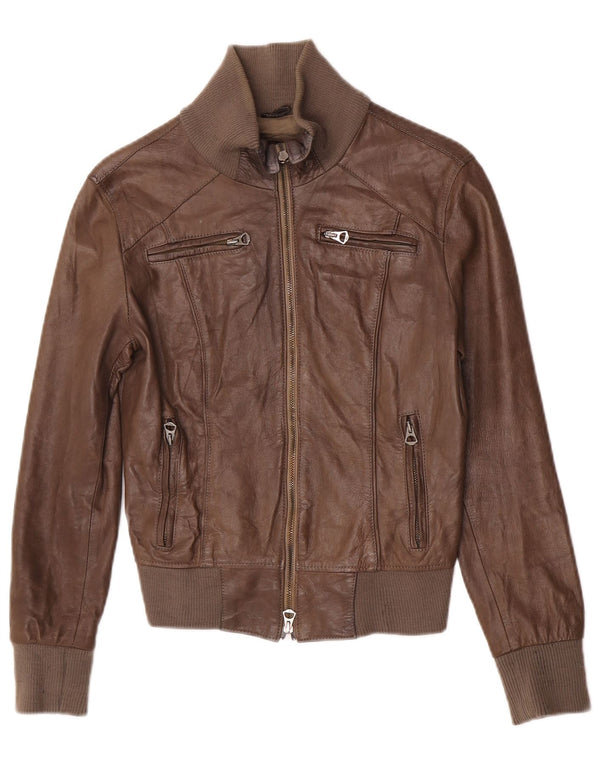 Jachetă de piele vintage pentru femei IT 40 Small Brown