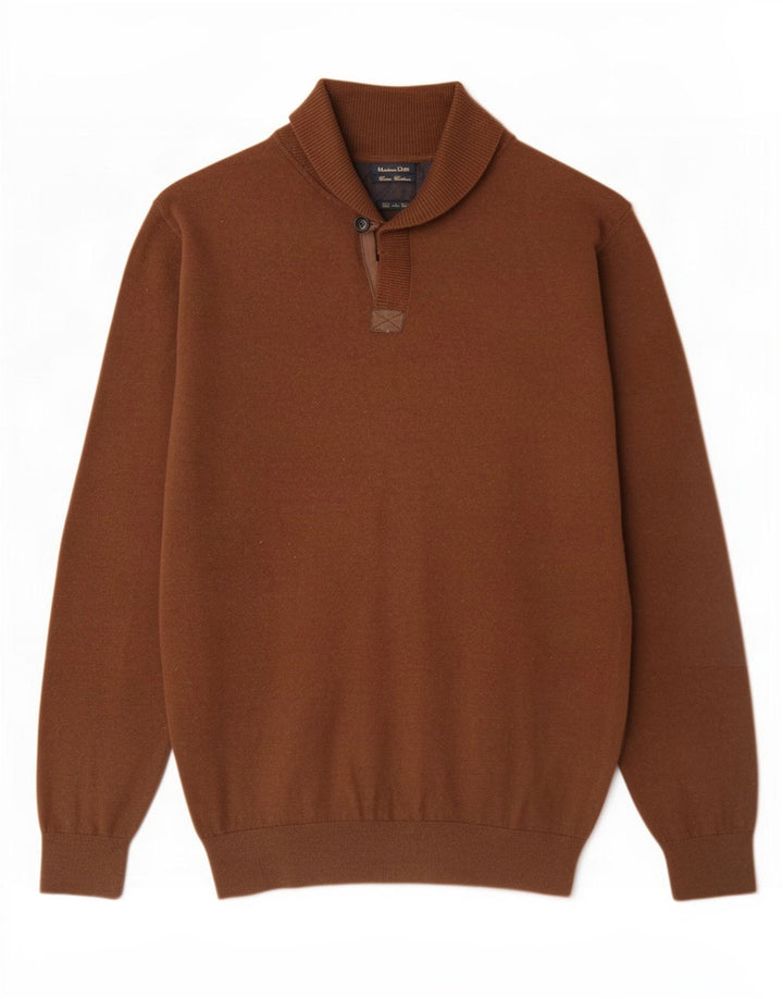Massimo Dutti Pulover pentru bărbați cu gât șal, bumbac XL maro
