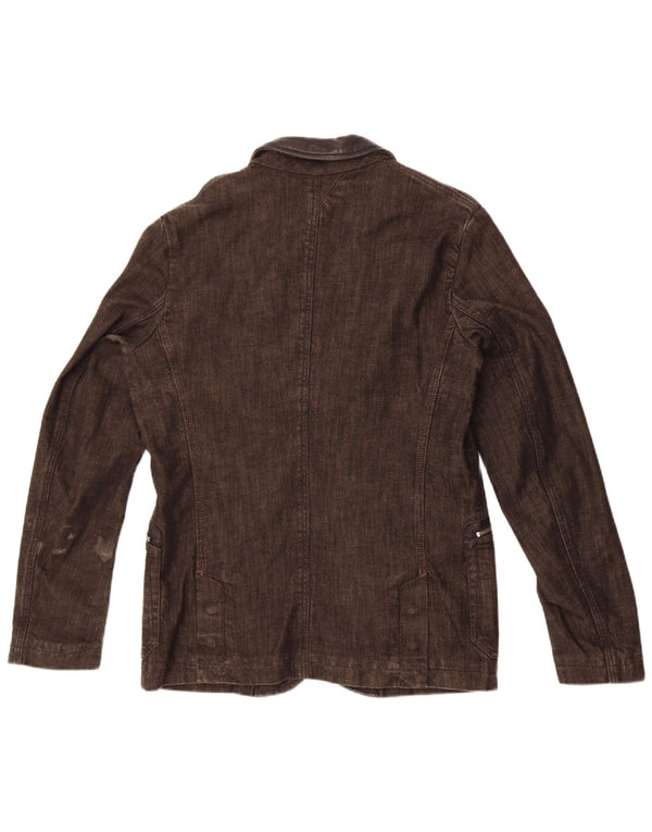 Jachetă pentru bărbați Diesel, din denim, cu 3 nasturi, UK 38, bumbac cu pete negru mediu