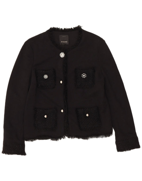 Jachetă Pinko pentru femei, cu 3 nasturi, din bumbac negru mediu UK 12