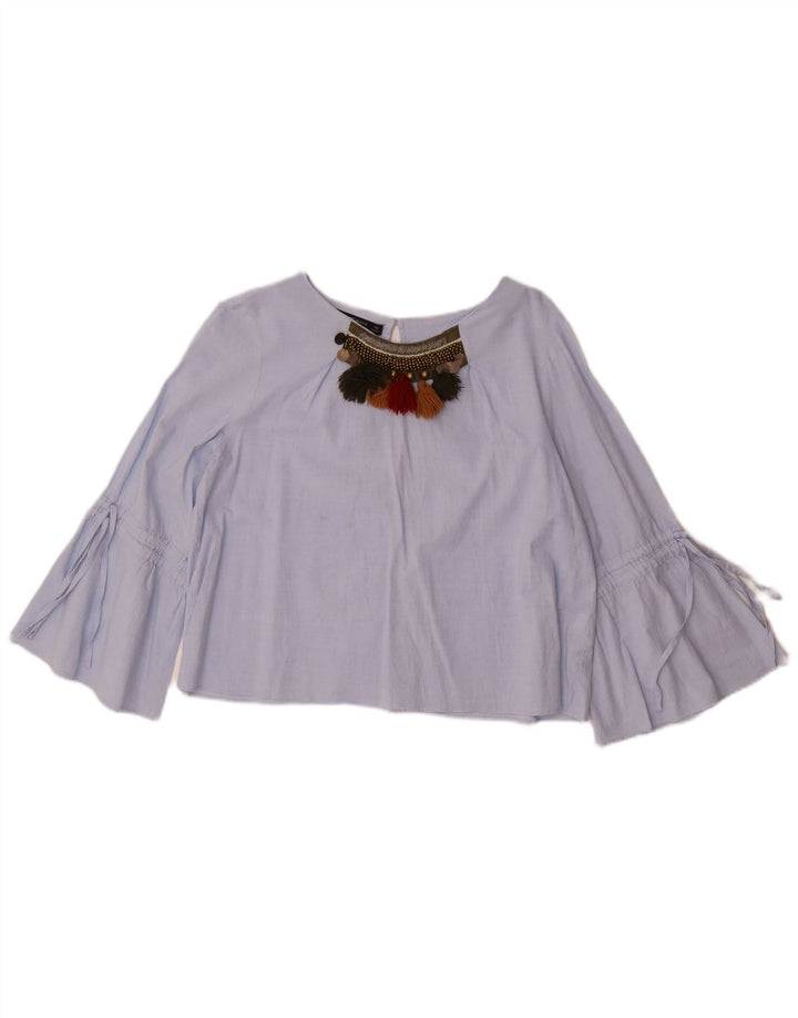 Crop Top cu mâneci 3/4 pentru femei Zara UK 14 Medium Blue