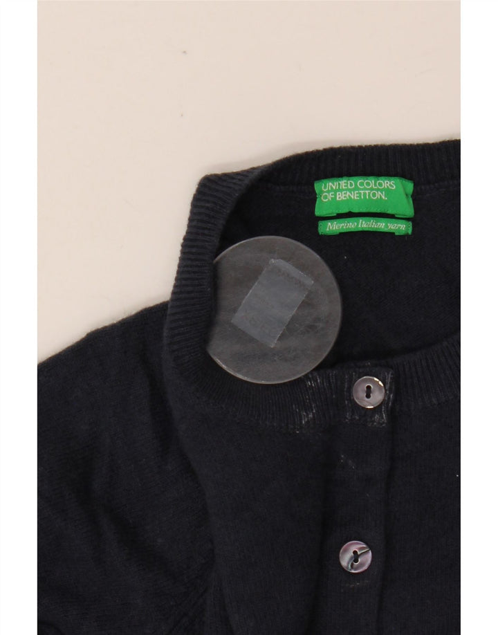 Pulover cardigan crop pentru femei BENETTON UK 6 XS Lână merinos bleumarin
