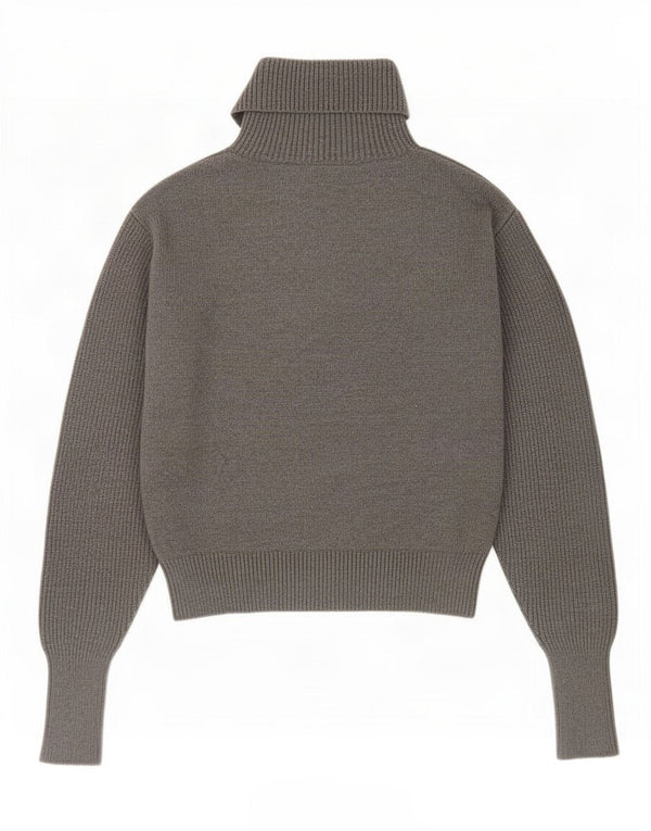 Pulover pentru femei Zara Crop, cu fermoar și gât, UK 12, viscoză, gri mediu