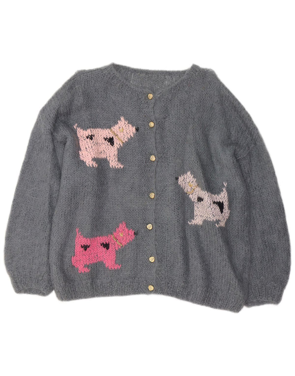 Pulover cardigan cu grafică vintage pentru femei UK 20 2XL Gri Animal Print Noutate