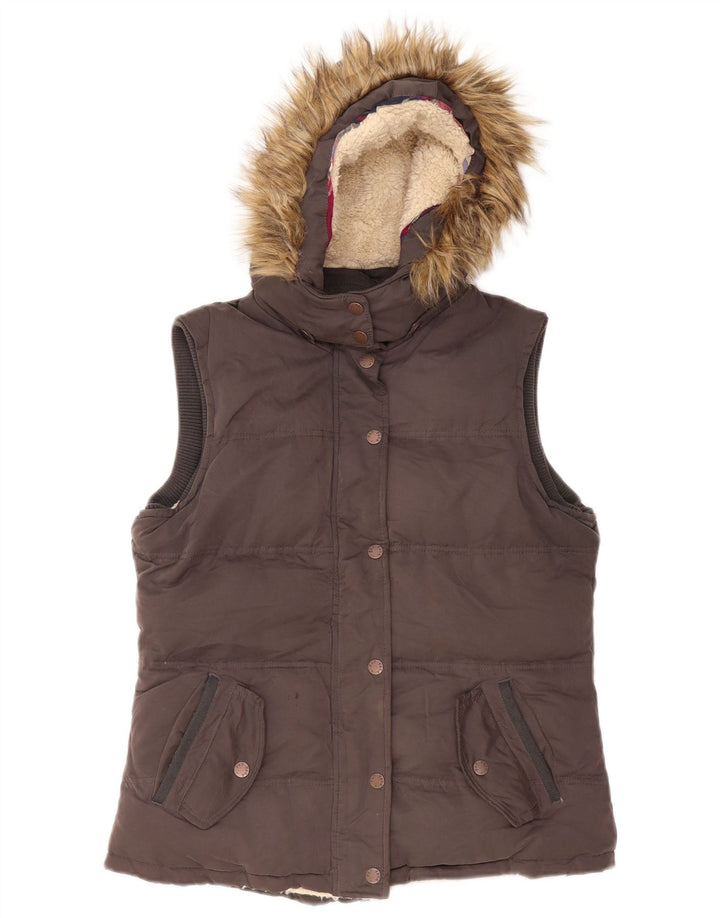 Gilet căptușit cu glugă pentru femei Fat Face UK 14 Medium Gri Poliester