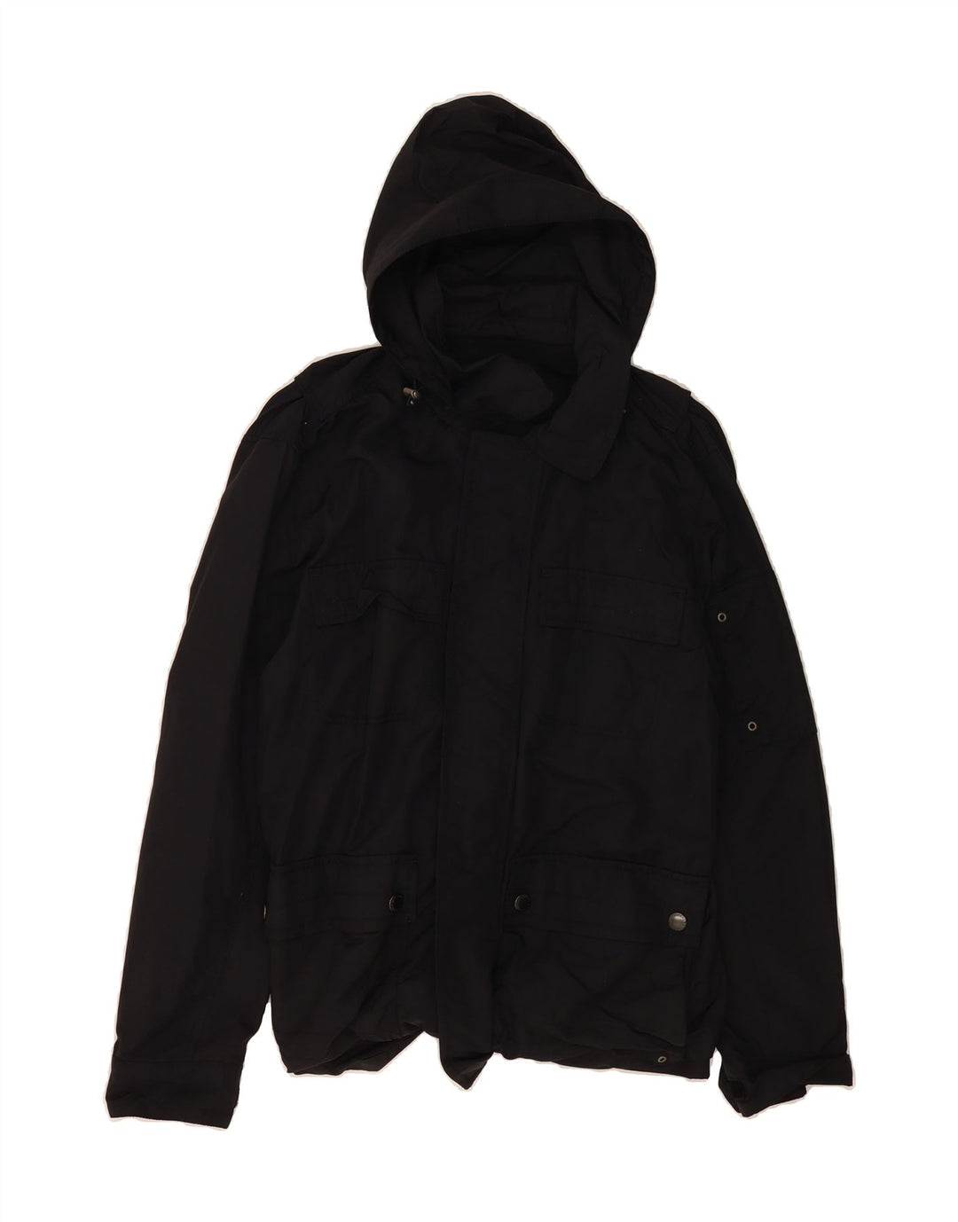 LANDS END Mens Hooded Utility Jacket UK 38 Medium Black Nylon Vintage Lands End and Second-Hand Lands End from Messina Hembry 