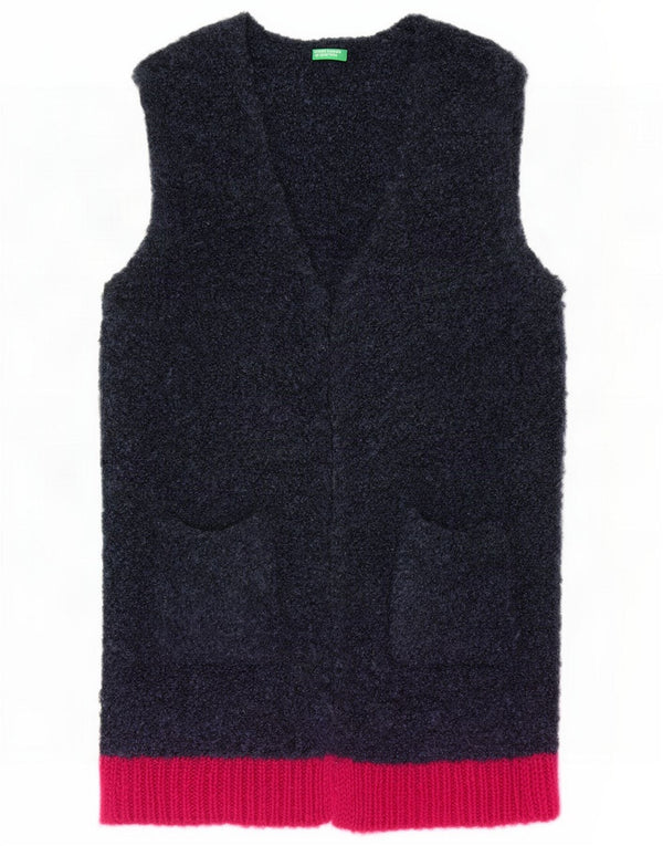 Benetton Pulover cardigan fără mâneci pentru femei UK 14 Medium Bleumarin