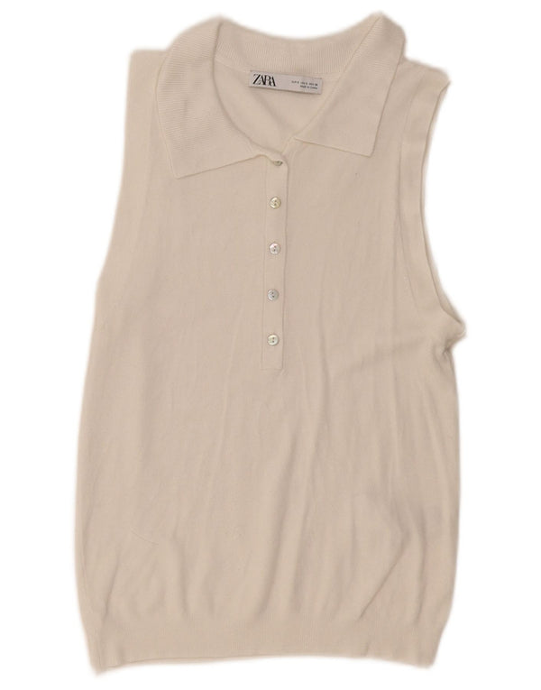 Cămașă polo fără mâneci pentru femei Zara UK 10 Small White Viscose