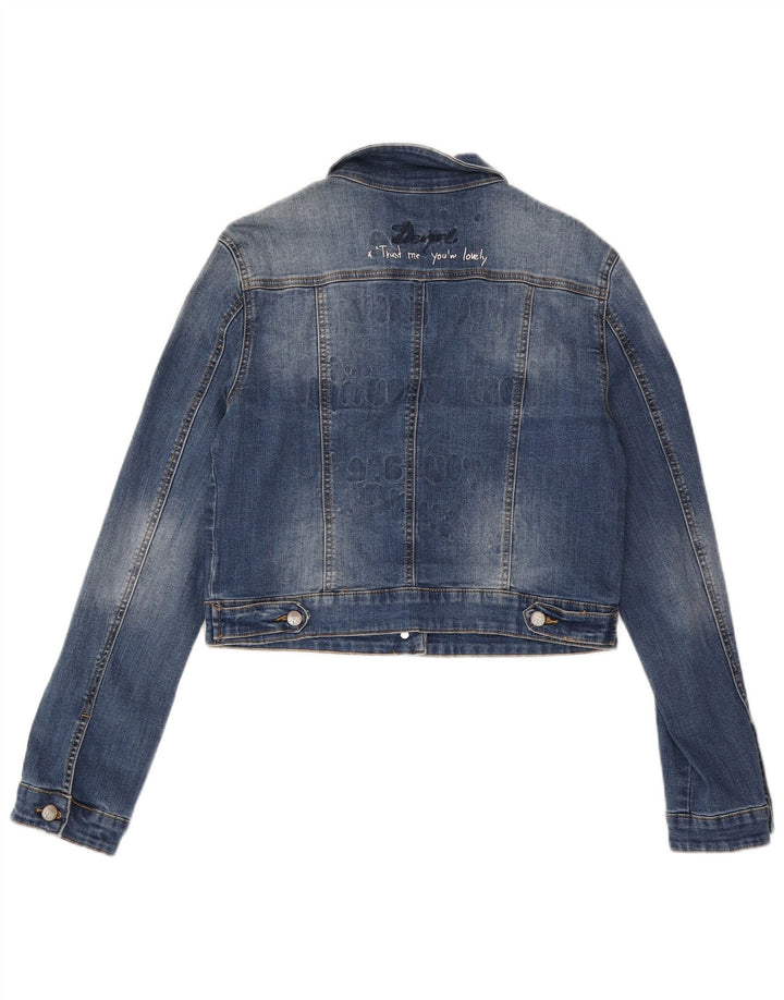 Jachetă Desigual Graphic Crop Denim EU 42 Poliester albastru mare